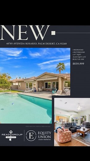 NEW EXCLUSIVE: 40785 Avenida Rosario, Palm Desert, CA 92260 ✅🏡 Open house Sunday 11/9/25 11AM- 2:00 Beautiful La Paloma, Palm Desert ✨ Where comfort, convenience & style meet—without the HOA fees. This beautifully maintained home features an open, light-filled layout designed for easy living & entertaining. ☀️ Backyard paradise with pool, spa & new pump 🛏 3 beds bonus room (with Murphy bed!) 🏡 Private casita with bath, kitchenette & new vinyl floors—perfect for guests or Airbnb income Energy-
