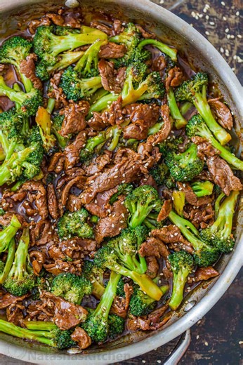 Beef and Broccoli is an easy, 1-pan, 30-minute meal that’s loaded with fresh broccoli, tender beef, and the best stir-fry sauce. (Recipe in Comments) | NatashasKitchen.com