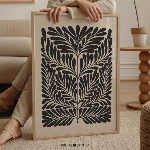 Black Botanical Wall Art Downloadable Print - Organic Leaf Design, Moody Boho Mid Century Decor | 1248 - Etsy