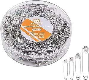NEEWAY Assorted Safety Pins, 350 Count Nickel-Plated Safety Pin Set