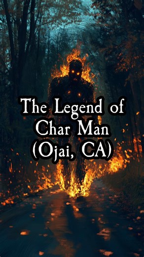 The legend of Char Man is a haunting local folklore from Ojai, California, centered around Creek Road and San Antonio Creek bridge. Multiple versions of the tale exist, all revolving around themes of fire, tragedy, and insanity, often linked to a major wildfire in 1948. One version involves a father and son caught in the blaze, with the son going mad after his father’s death. Another tells of a husband driven insane after failing to save his wife from the fire. Char Man is described as a badly b