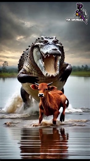 Bull vs Crocodile 🐂🐊 | Epic Animal Fight #shorts #ai #aishorts #viral #animalworld #mrsavageryt