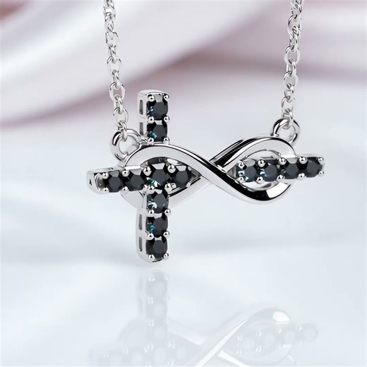 Black Certified Moissanite Infinity Cross Pendant Necklace- Black Diamonds- New York