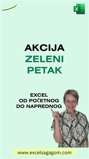 Akcija Zeleni petak i na akciji je kurs Osnove Excela od početnog do naprednog. Kurs Osnove Excela podrazumeva tri kursa: Početni, Srednji i Napredni nivo Excela. Za više informacija možete mi pisati u DM ili na email kontakt@excelsagagom.com #excelsagagom #excel