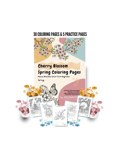 Cherry Blossom Coloring Pages | Sakura Spring Mindfulness Printable (digital Download) - Etsy