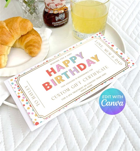 Happy Birthday Custom Gift Voucher Template, Printable Canva Birthday Gift Certificate, Unisex Birthday, Birthday Gift Coupon, Dotty Multi - Etsy