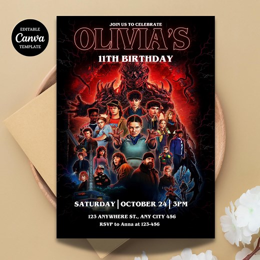 Stranger Things Birthday Invitation | Digital Download | Printable Party Invite | Upside Down Theme | Stranger Things Birthday Party - Etsy