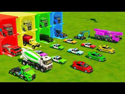 TRANSPORTING ALL POLICE CARS AND EMERGENCY TRUCKS, CONCRETE MIXER, EXCAVATOR, CRANE TO GARAGE - FS22