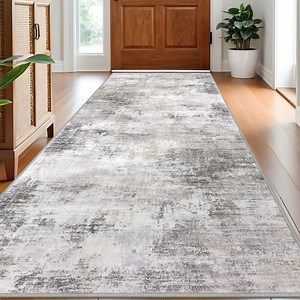 iOhouze Washable Runners 3x8 Abstract Runner Rug for Hallways Non Slip Long Runner Printed Faux Wool Entryway Runner Indoor Modern Abstract Floor Carpet Runner, Ash Grey/Beige