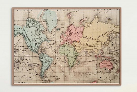 Vintage World Map of Continents Digital Download | Antique Map Printable | High-resolution Old World Map | JPG & PNG | Instant Download - Etsy