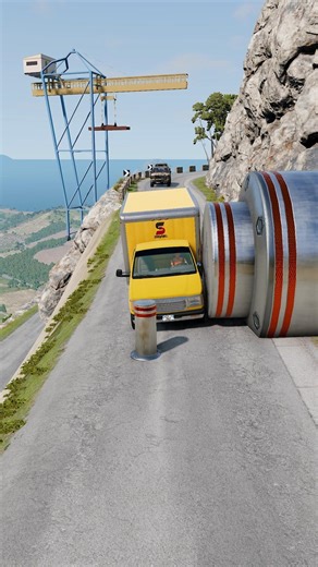 Cars & School Bus vs Giant Pit Bollards Crash - BeamNG.Drive