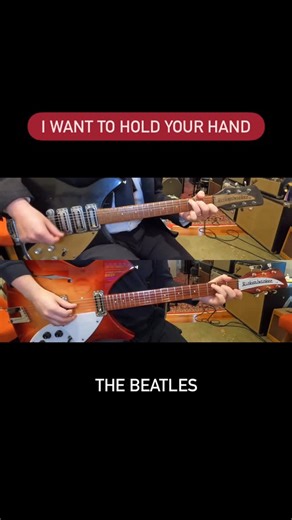 Sam Popkin on Instagram: "@thebeatles first #1 single in the U.S! It’s the song that kickstarted their worldwide fame @johnlennon played a driving rhythm guitar part on his 1958 Rickenbacker 325, with the tone knob rolled down low to get that muddy sound @georgeharrisonofficial played his 1963 Rickenbacker 420 electric, which on the bridge pickup produced that bright lead guitar tone The chromatic lead line in the verses was an overdubbed guitar part. I decided to play this on my 1966 Gibson J-1