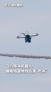 A flying de-icing robot has been deployed on transmission line ground wires, combining blade cutting with vibration technology. The method improves efficiency by more than 60% while ensuring no damage to the wires. #ChinaTech (Video via People's Daily) | China News 中国新闻网