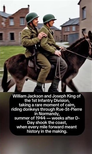 American Soldiers Riding Donkeys in Normandy, 1944