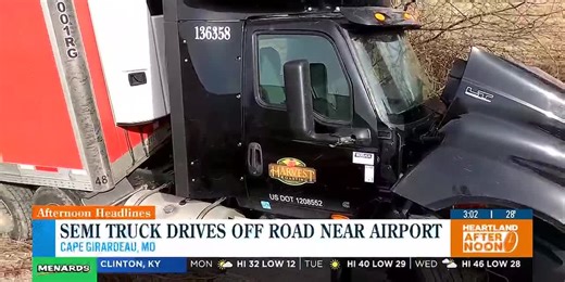 Semi-truck drives off road near airport