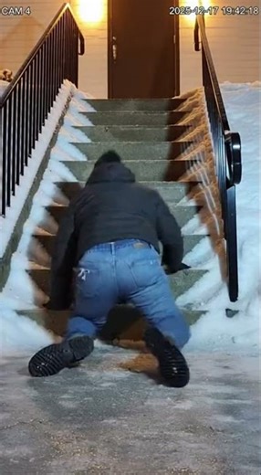 Slippery Stairs Fail 😂 | Winter Ice Caught on Security Camera