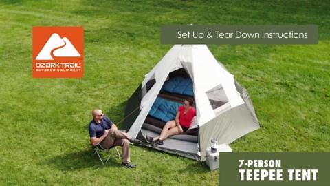 Ozark Trail 7-Person 1-Room Teepee Tent, with Vented Rear Window, Green