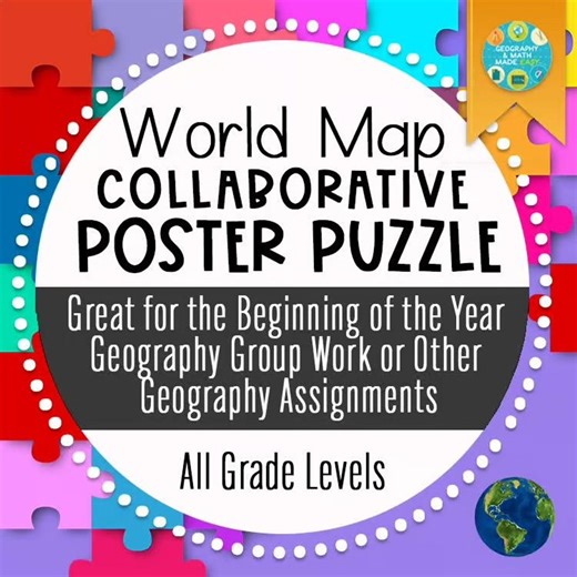 World Map Printable Collaborative Poster Puzzle 9-piece | Geography Activity for Grades K–12 | Large World Printable Puzzle - Etsy