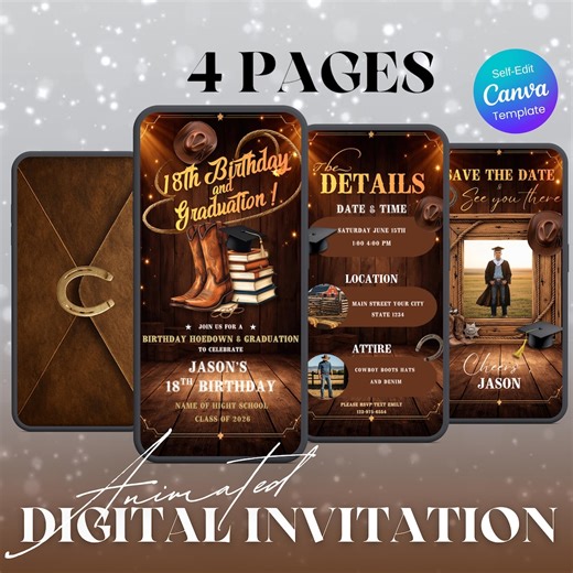 Western Graduation & 18th Birthday Invitation, Double Celebration High School Grad Party Cowboy Birthday Class of 2026– Digital Invitation - Etsy UK
