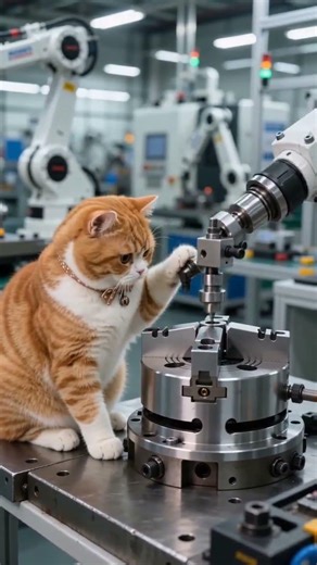 Our new Quality Control manager is on duty! 🐱⚙️ #chuck#cncmachine #madeinchina