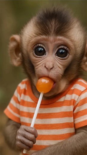 Baby Monkey's First Lollipop Taste! 🍭🐒 #funny