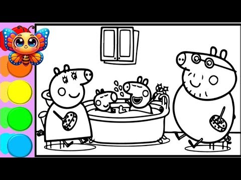 Peppa Pig and George Pig in the bath - Learn to draw and color Peppa Pig
