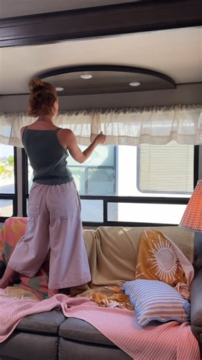 Sarah Therese on Instagram: "replacing a few things in our RV to make it feel more like a house 🏡 these valences were SO easy to make (thank you @therealcraftsy) and may be the best $45 i have spent. #homemaker #rvmom #rvproject"