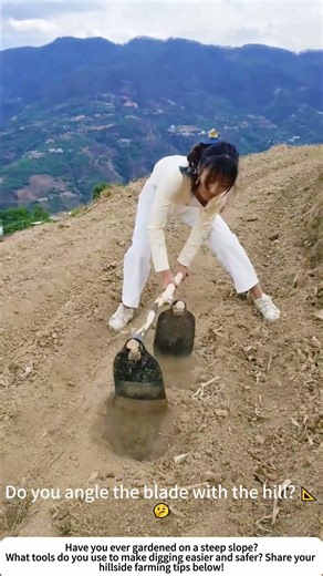 Double‑Ended Hoe on a Hillside – Woman Digs Planting Pits Fast 🧑‍🌾⛰️