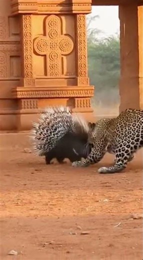 Leopard Attacks Under Indian Torana Gate… Full of Quills 😱🔥