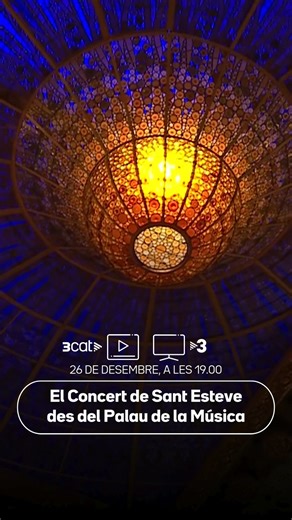 Concert de Sant Esteve. En directe, des del Palau de la Música Catalana ▪️ Amb els cors de l'Orfeó Català i el Cor de Cambra del Palau ▪️ 26 de desembre, a les 19.00, a TV3 i a la plataforma 3Cat 📲 #ConcertSantEsteve3Cat | 3Cat