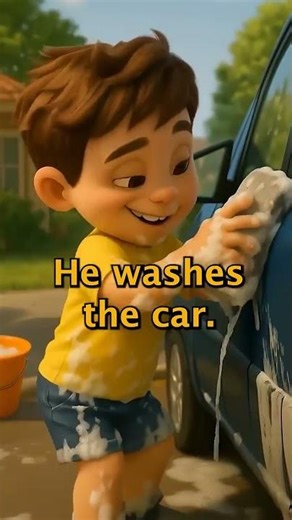 Learn English for Beginners | He Washes the Car 🚗🧽 Simple English Sentences