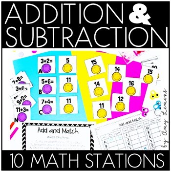 2nd Grade Math Centers for Addition & Subtraction Strategies Fact Fluency Games
