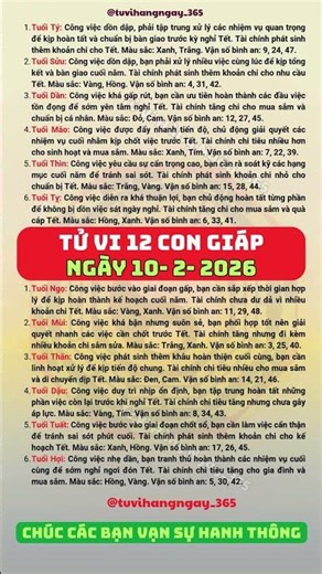 Tử vi hàng ngày 12 con giáp ngày 10/2/2026 #tuvihangngay #tuvi12congiap #tuvi
