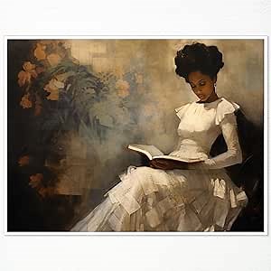 XMQQLL Vintage Female Portrait Reading A Book Poster, Famous Oil Painting Canvas Wall Art, Antique African American Wall Art, Retro Black Girl Pictures Wall Decor for Bedroom 16x24in Unframed