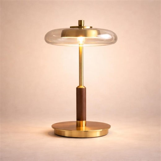 Luxury Glass Table Lamp With Wood and Copper Details, Elegant High-end Ambient Lighting - Etsy