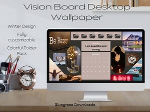 Vision Board Desktop Wallpaper Organization - Manifestation Vision Board Computer Background - Editable Wallpaper W/ Folder Pack - Etsy UK