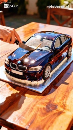 "Cutting a Realistic Black BMW Car Cake | Hyper-Realistic Side View Cake Video"