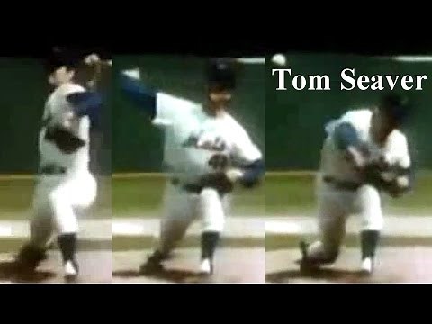Tom Seaver "crouch down by wrenching the knee on the foreleg" Pitching Mechanics Slow Motion