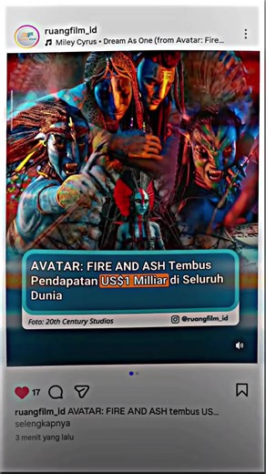 Avatar Fire And Ash Juga Raih Pendapatan 1 Miliar Dolar