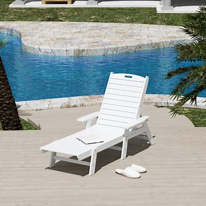 WestinTrends Malibu Chaise Lounge Outdoor, All Weather Poly Lumber Patio Pool Lounge Chairs with 5 Positions Backrest, White