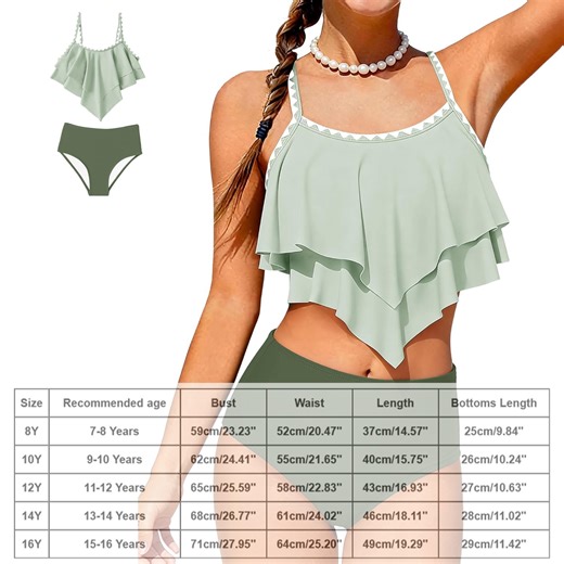 Girls Two Piece Swimsuits Tiered Swimsuits Mint Green Bikini Beach Swimwear Kids Bathing Suits Girls 9-10 Years