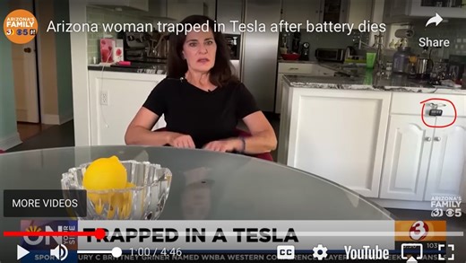 "Person trapped in a tesla when battery dies" news story