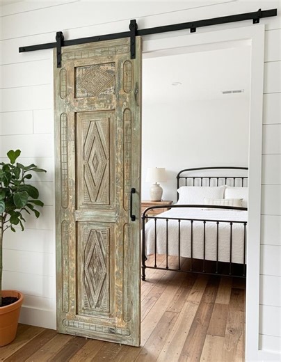 Antique Wooden Barn Door Hand Carved Green Rustic Spanish Interior Sliding Doors 96x29.5 In - Etsy