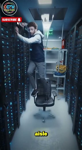 Data Center Nightmare!Tech Guy Escapes Massive Server Room Flood on an Office Chair #cctv #nearmiss