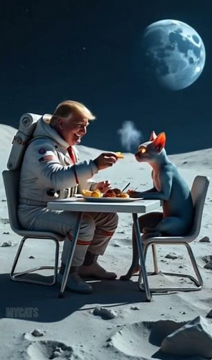 Trump Dines with an Alien Cat on the Moon! 🌕👽🐱