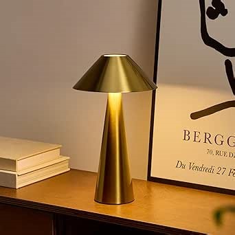 Bojim Rechargeable Cordless Table Lamp, Gold LED Battery Operated Wireless Table Lights, Touch for 3 Color Dimmable, IP54 Waterproof for Restaurant, Dining, Outdoor, Patio, Outside