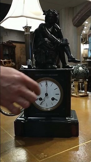 French Antique Marble Mantel Clock, Cavalier Sculpture