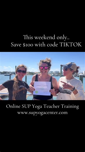 This weekend only - save $100!! 🥳😍💗 Online SUP Yoga Teacher Training is your fresh start to an amazing journey as a Paddleboard Yoga Instructor! This 25 hour training covers absolutely everything you’ll need to know to get started and lead safe and incredible classes that leave your students empowered and craving more!! No experience required! Save on travel costs and time off of work… you can log in when it’s most convenient for you! Register this weekend and use discount code TIKTOK to save