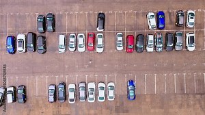 Aerial view of car market parking lot