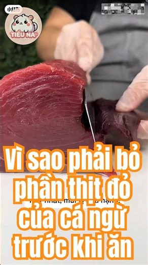 Why is it necessary to remove the dark red flesh when preparing tuna?